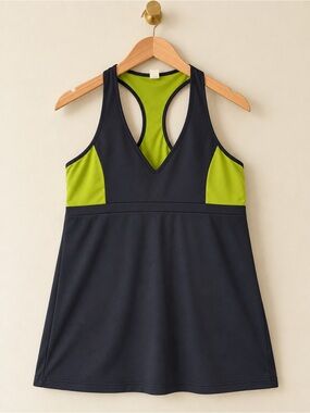 Aerie Fit Women’s L/G Navy & Lime Green Racerback Athletic Tank Top